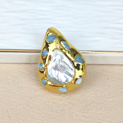 Бусина Слеза богини из жемчуга барокко, 22х30 мм., цвет - зо...