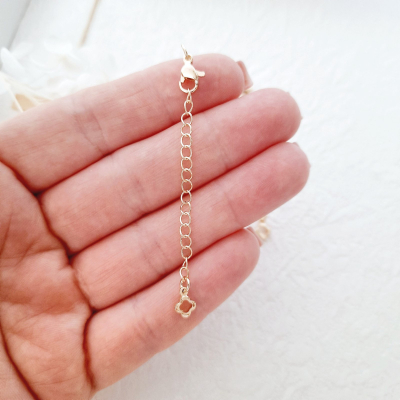 Карабін 10 мм з ланцюжком подовжувачем, 65 мм, конюшина, 14К, колір — золото