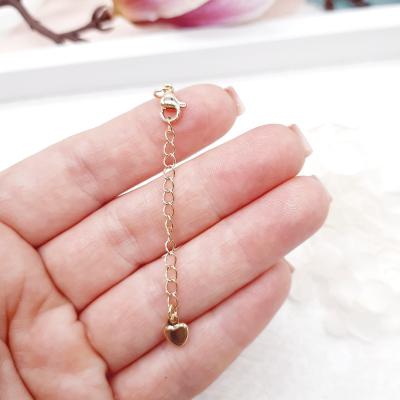 Карабин 10 мм с удлиняющей цепочкой, 65 мм, сердце, 18К, цвет — золото