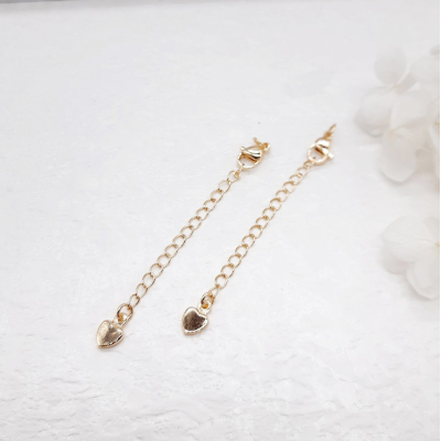 Карабин 10 мм с удлиняющей цепочкой, 65 мм, сердце, 18К, цвет — золото
