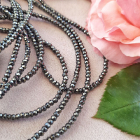 Бусины из гематита 3 мм., рондель с огранкой, цвет - черный, нить 40 см.