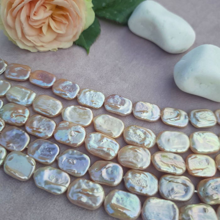 Жемчуг натуральный, 15х18 мм., розовый, барокко - пластины, нить 36 см.