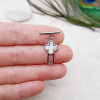 Застібка - тогл Сонячна конюшина, родій, 24х13 мм, паличка 16х2 мм, колір платина