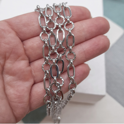 Цепь Прейли, родий, ширина 8,3 мм., цвет - серебро, 10 см.